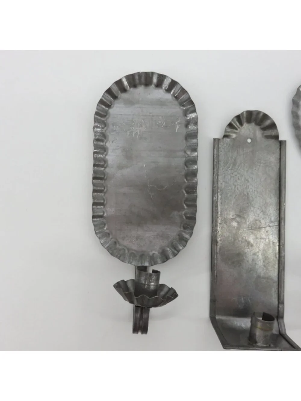 VTG Set of 3 Silver Tone Metal Ruffle Edge Hanging Candle Holder Sconces Country